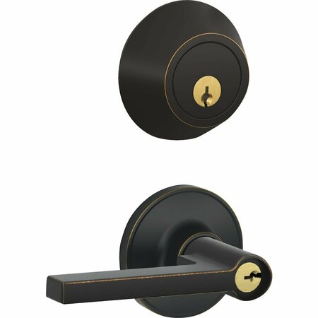 DEXTER BY SCHLAGE Solstice Aged Bronze Single Cylinder Deadbolt & Door Lever Combo JC60VSOL716